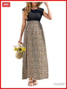 Maternity Ribbed Floral Maxi Dress with Pockets Cap Sleeve A-Line
